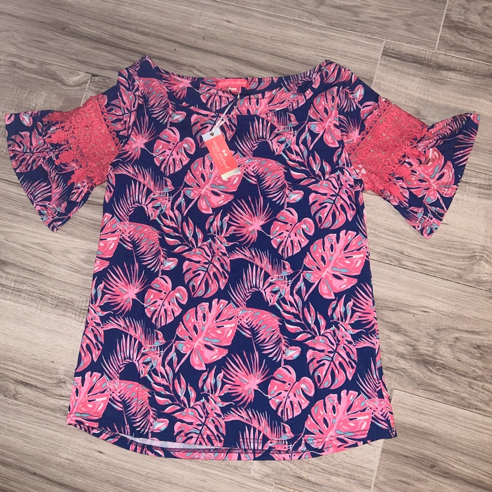 Simply Southern Pink and Blue Tropical Leaf Top